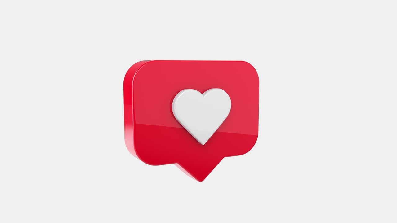 Instagram Red Icon Heart Like Notification on a white background with alpha matte, Green Screen. Social media likes. 4K 3D Rendering Animation