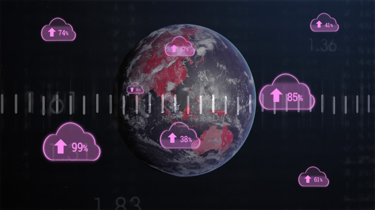 animación del procesamiento de datos financieros en todo el mundo sobre un fondo negro