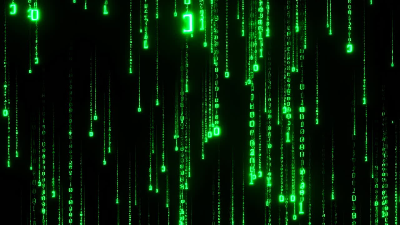 Abstract Green Binary Data Stream Falling Down