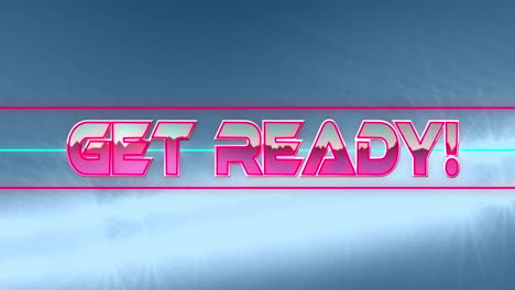 get ready text over neon banner against against spots of light on blue background