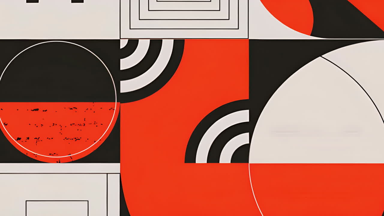 Dynamisk abstrakt geometrisk kunst i rød, sort og hvid