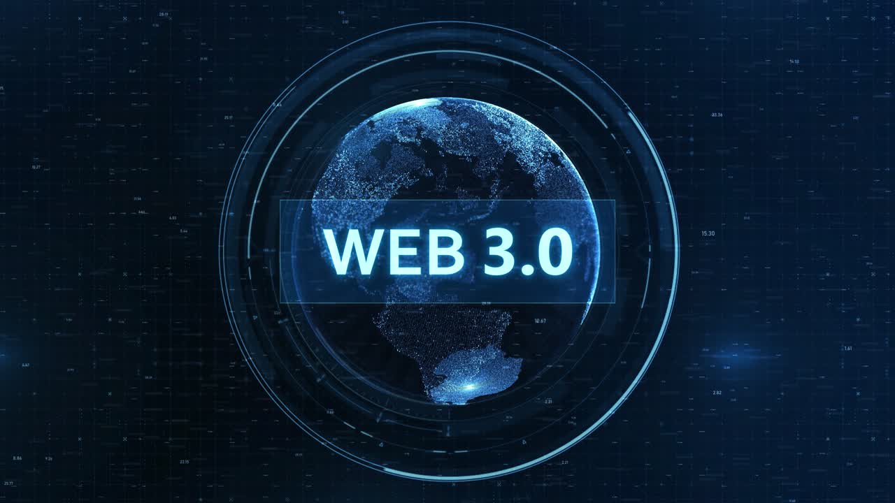 Web 3.0 Concept: Futuristic Globe with Grid, Binary Code, and Digital Animation