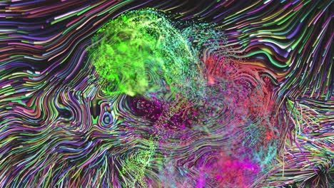 green and pink energy waves over multicoloured liquid swirl background