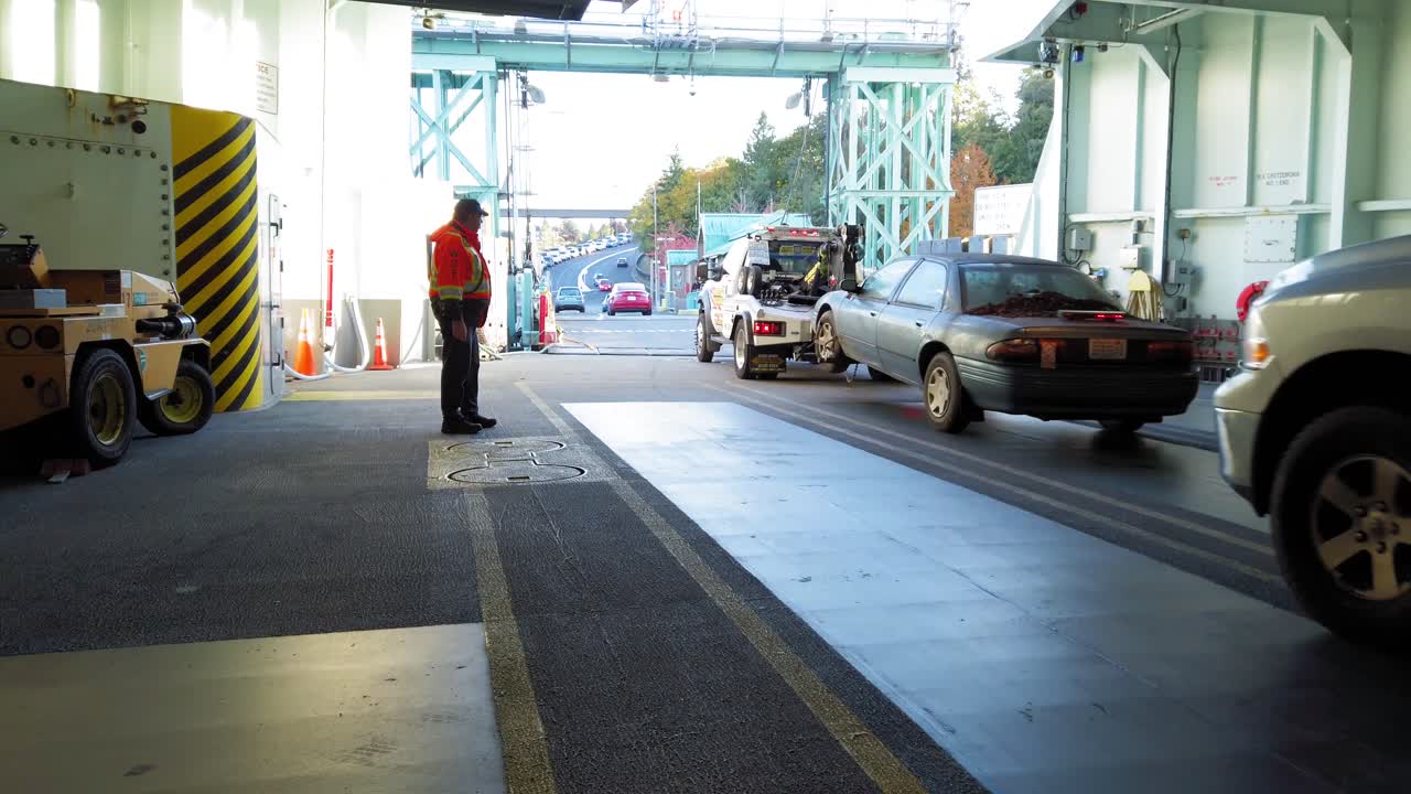 Vehicles boarding a ferry