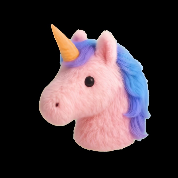 Rotating Plush Unicorn Head Toy on Black Background