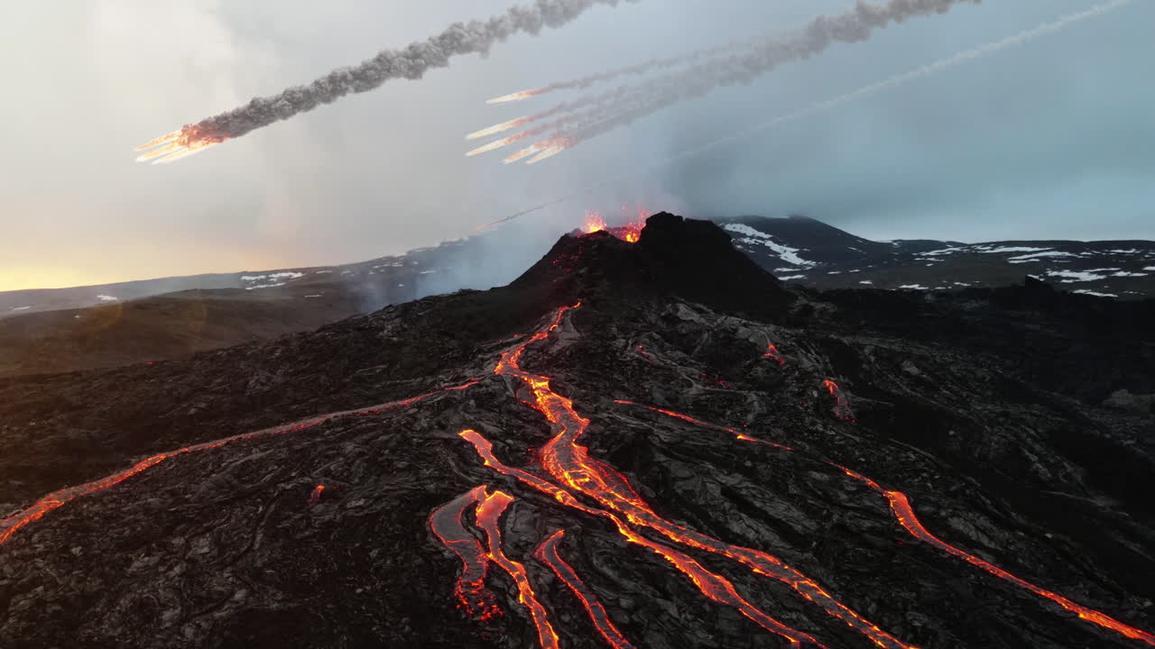 Eruzione vulcanica, colata lavica dall'alto