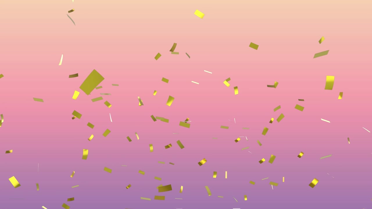 Golden Confetti Falling on a Pink and Purple Gradient Background