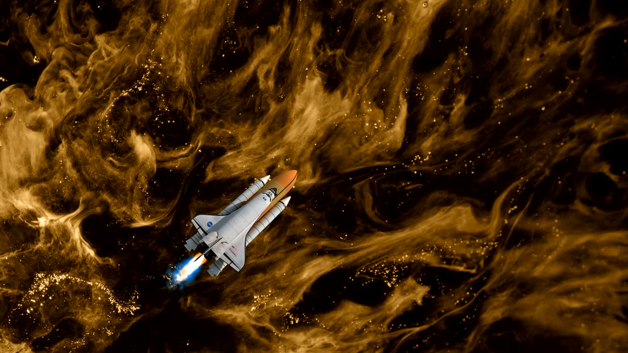Nebula and spaceship in space