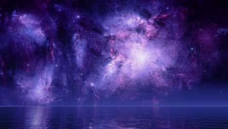 surreal seascape: stars, galaxy, and outer space reflecting in water - 4k visuals