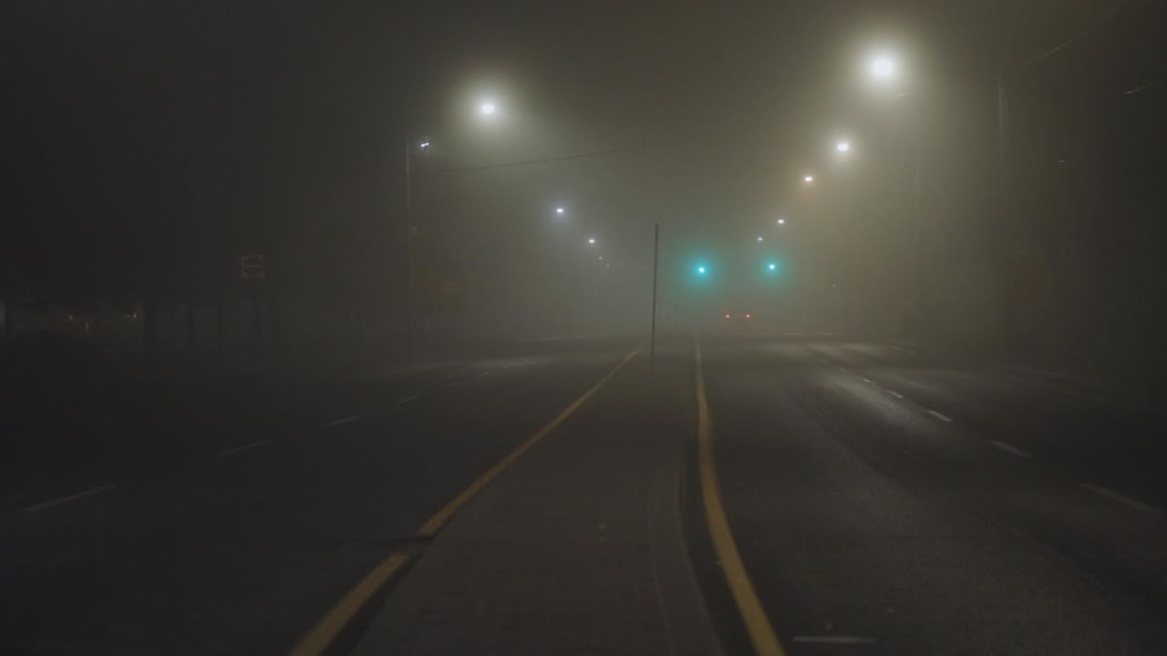 Driving In Dense Fog At Night - wide, static