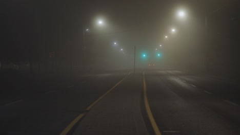 driving in dense fog at night - wide, static