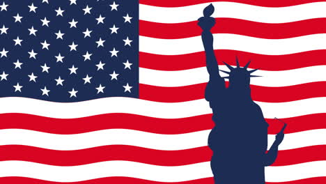 united states of america flag with liberty statue silhouette