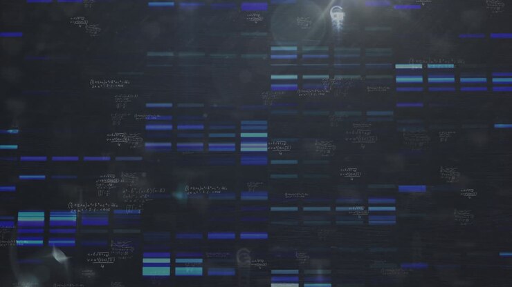 Animation of data processing over dark background