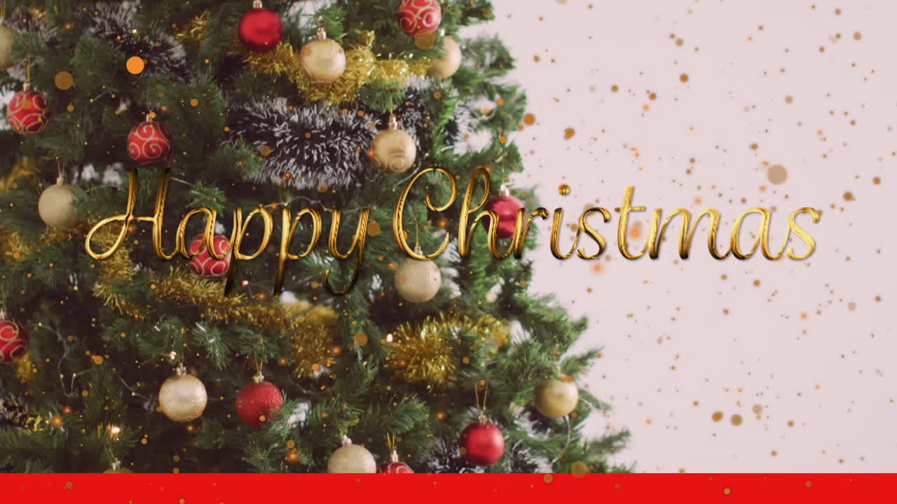 animación de feliz navidad sobre el árbol de navidad