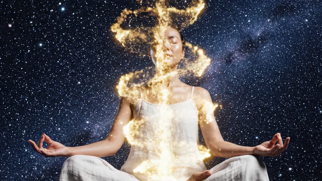 Meditative Woman in Cosmic Harmony