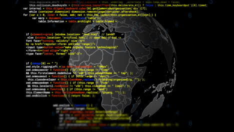 Animation-of-digital-data-processing-and-globe-over-black-background