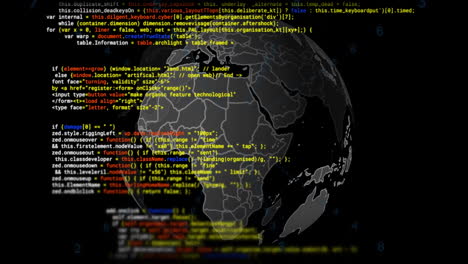 animation of digital data processing and globe over black background