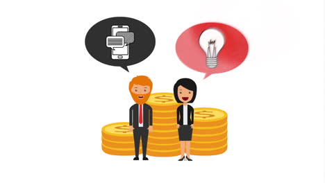 business couple with ecommerce technology animation