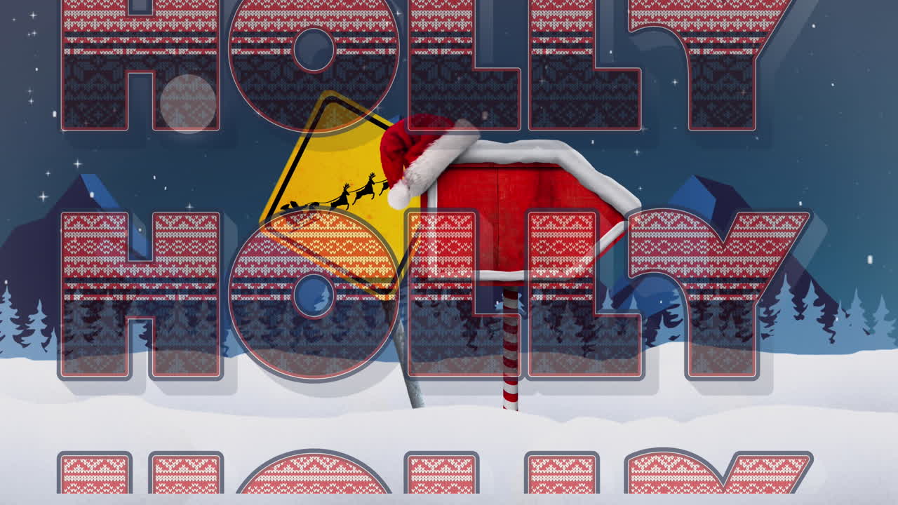 크리스마스 축하 문서의 애니메이션 겨울 풍경과 표지판