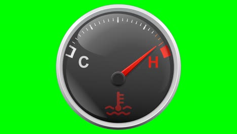 engine temperature gauge that rises until the vehicle overheats on green background