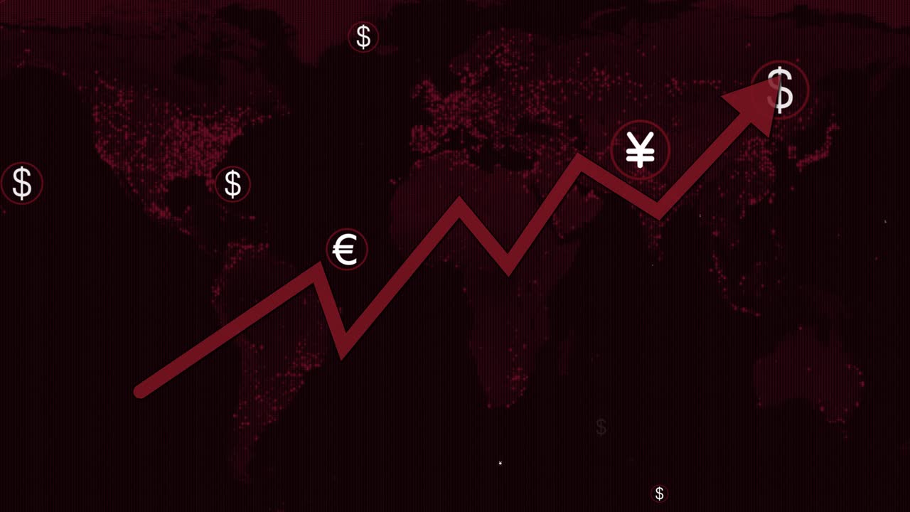 Tariff increase chart on global markets, currency uncertainty, motion graphics