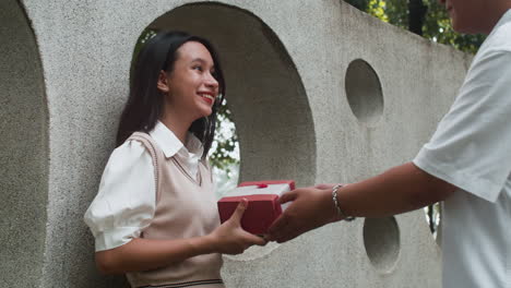 boy giving present to girl