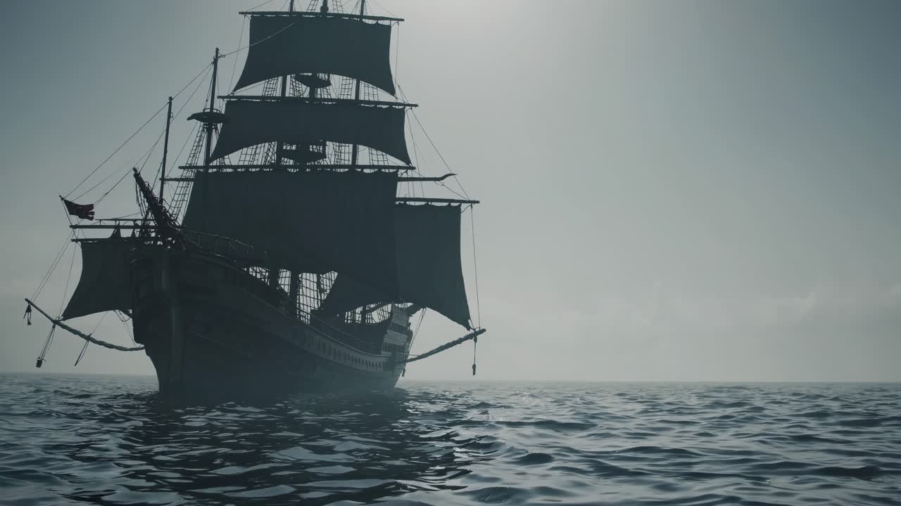 안개 가 가득 한 바다 에 있는 은 배