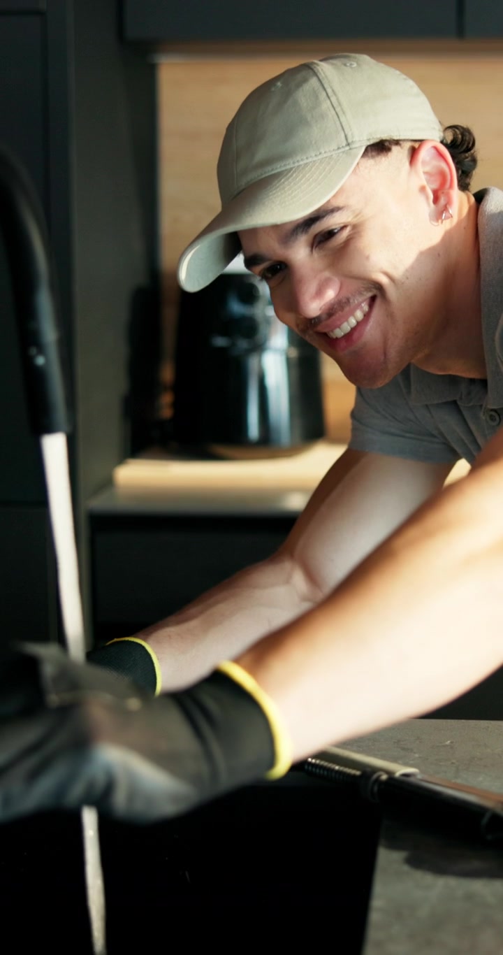 Young Plumber Repairing Kitchen Sink Faucet