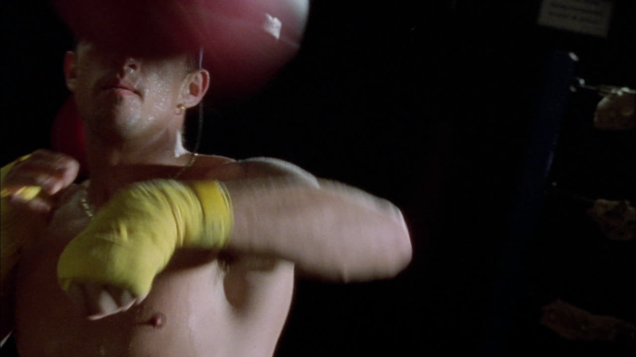 권투 선수가 스피드 백에서 펀치를 연습합니다 1