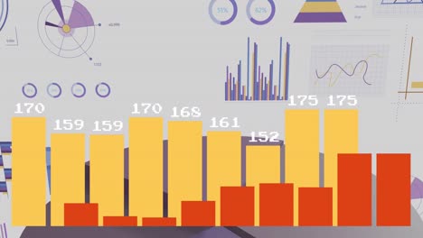 Animation-of-financial-data-processing-and-statistics-over-globe