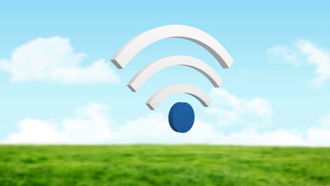 animation of wifi digital icon floating over landscape