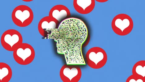 animación de múltiples emojis de corazón sobre la cabeza humana