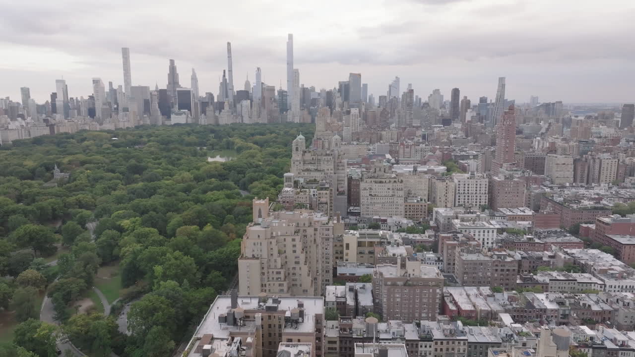 Aerial view of Central Park on an overcast day. Shot on Manhattan’s Upper West Side.