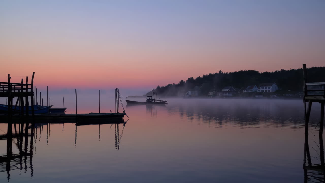 Misty Sunrise at a Fishing Harbor