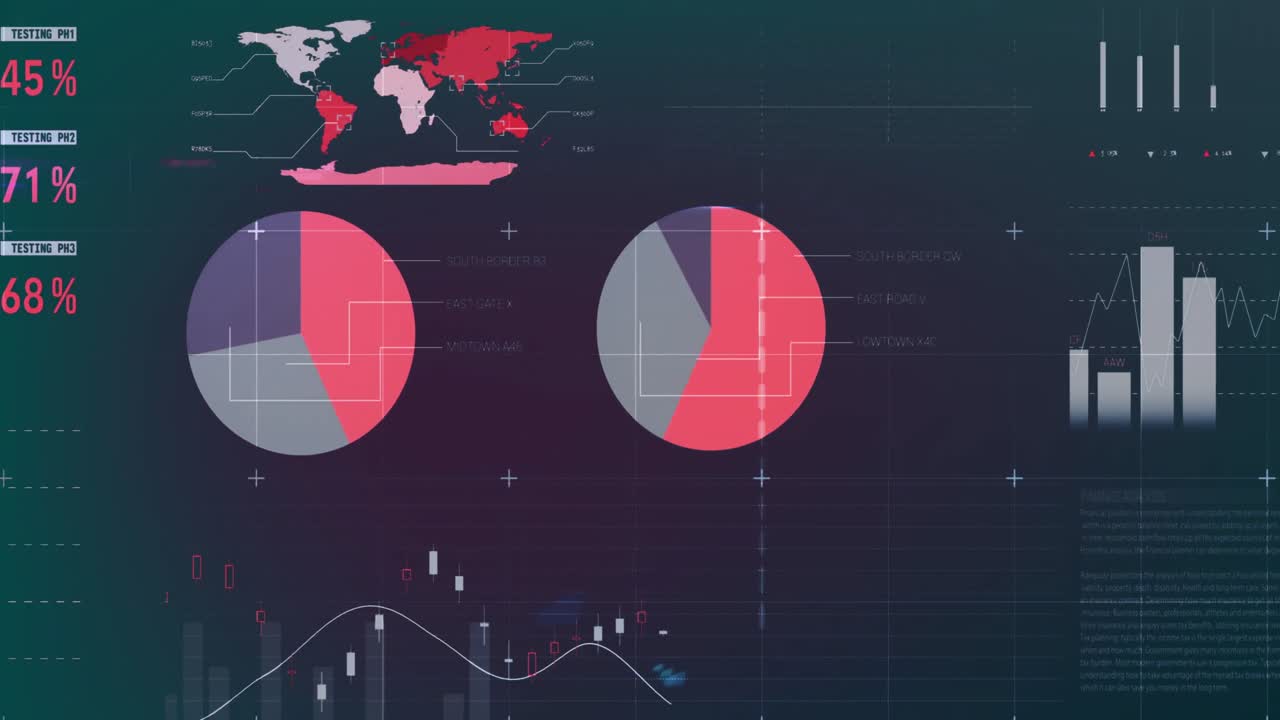 animación del procesamiento de datos estadísticos a través de la red de cuadrícula contra un fondo de gradiente púrpura