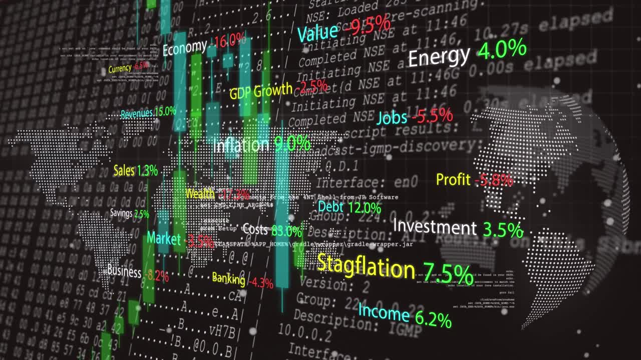 Animation of data processing over black background