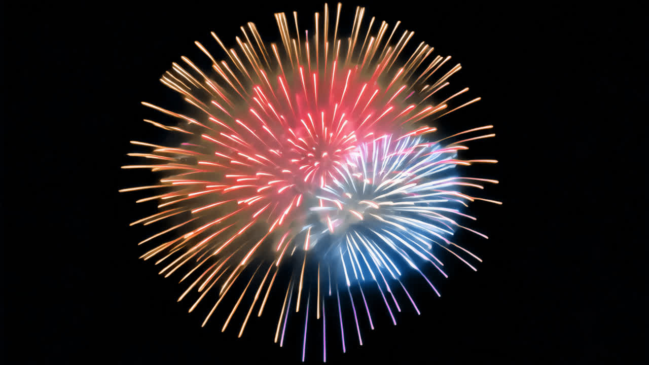 Lone firework illuminates night sky animated overlay, transparent 4K video, alpha channel, ProRes