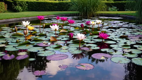 colorful water lilies in a tranquil pond