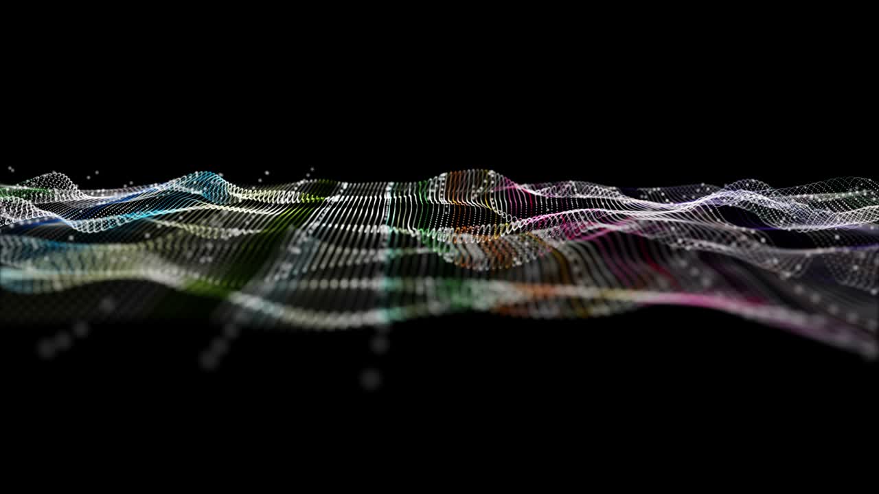 Futuristic animation with particle wave object in slow motion, 4096x2304 loop 4K