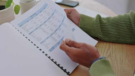 man, hands and checking document for finance