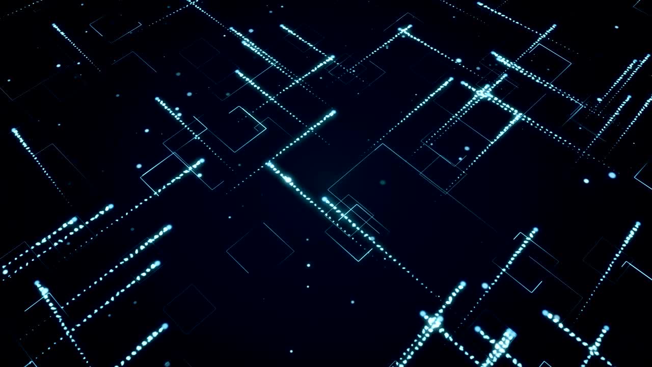 Abstract technologic background with stripes and particles. Animation of seamless loop.