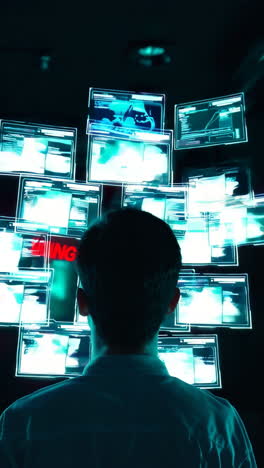 person looking at multiple screens with warning messages