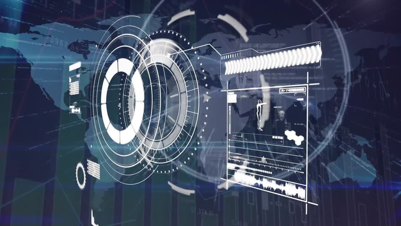 세계 지도를 스캔하는 데이터 처리 및 범위의 애니메이션