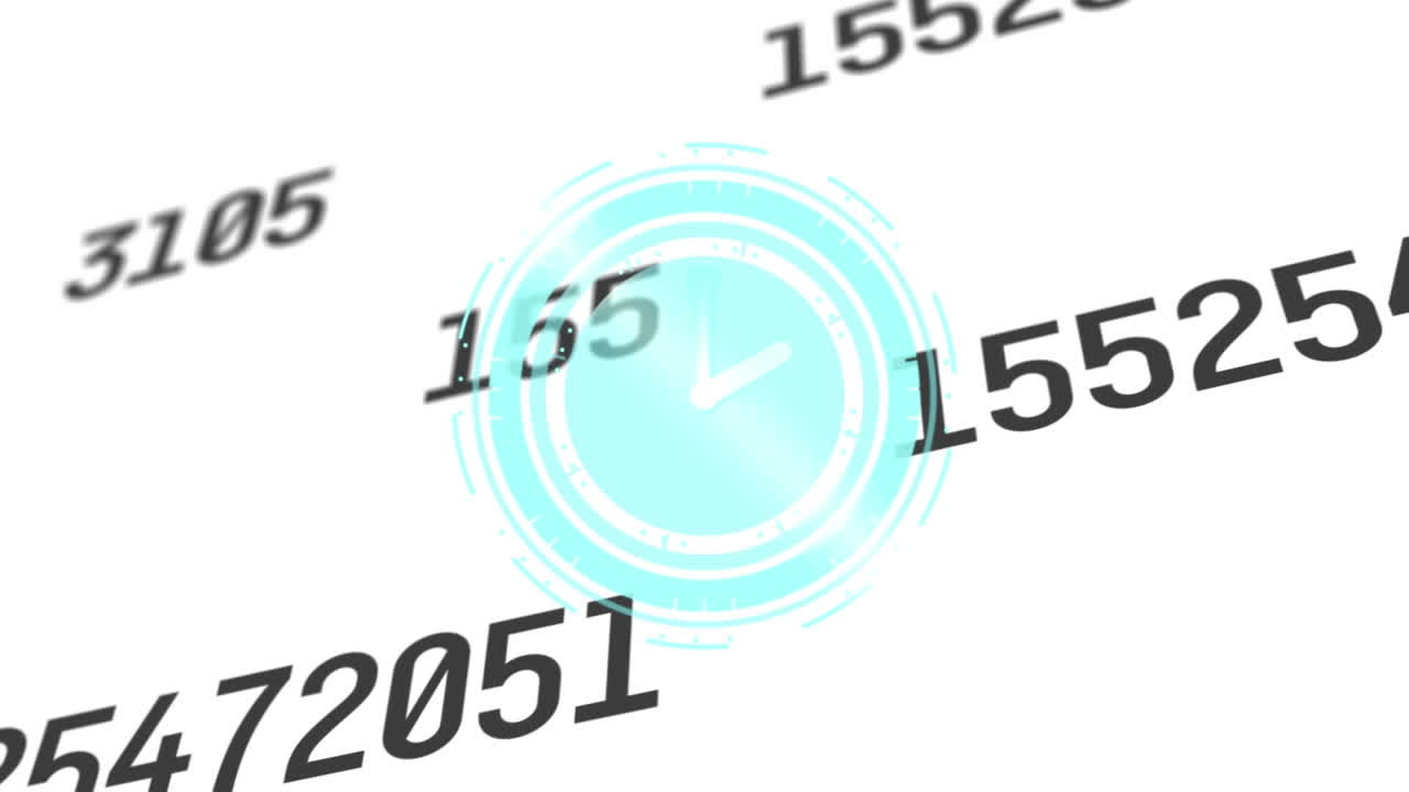 Animation of clock moving fast with numbers changing on white background