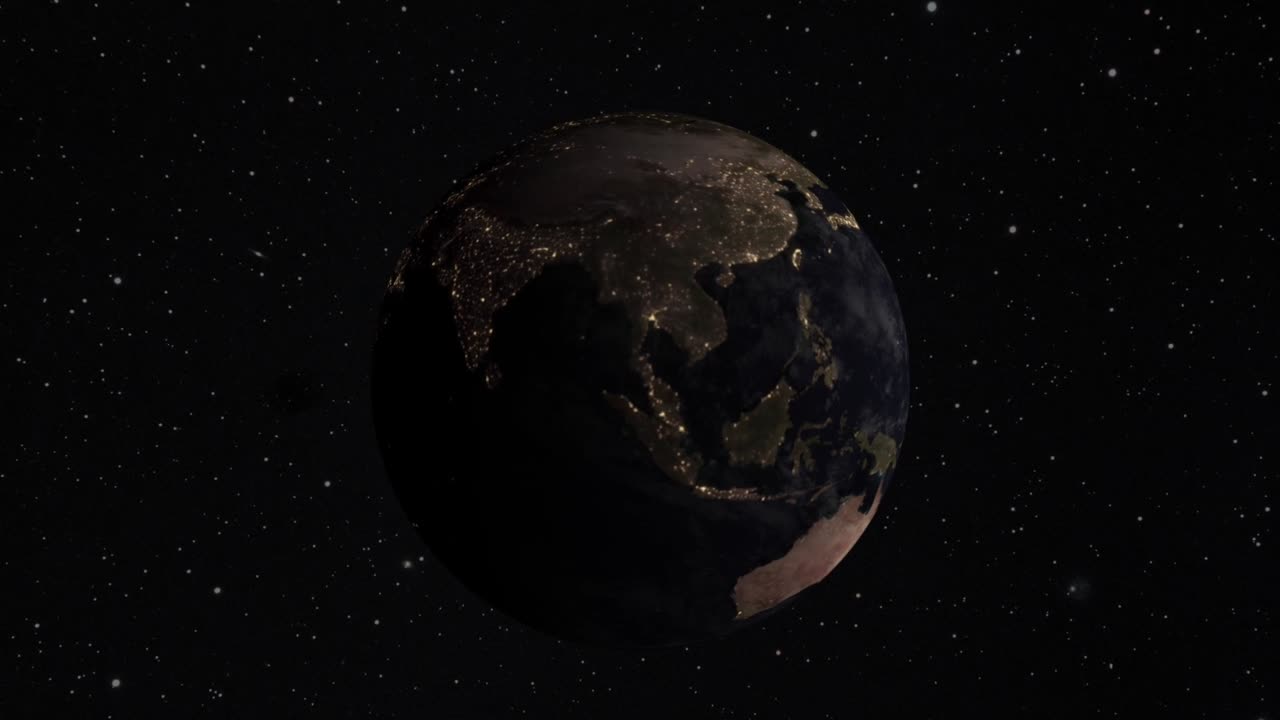 地球 地球儀 宇宙 天の川 回転する星 科学 地理 太陽光 街の光 タイムラプス