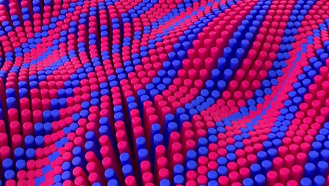 abstract red blue lines background with cylinders. ceramic round tiles. geometry pattern. random cells. polygonal glossy surface. futuristic abstraction. seamless loop 3d animation of 4k