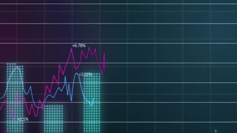 Animación-De-Gráficos-Con-Números-Crecientes-Sobre-Un-Patrón-De-Cuadrícula-Sobre-Fondo-Azul.