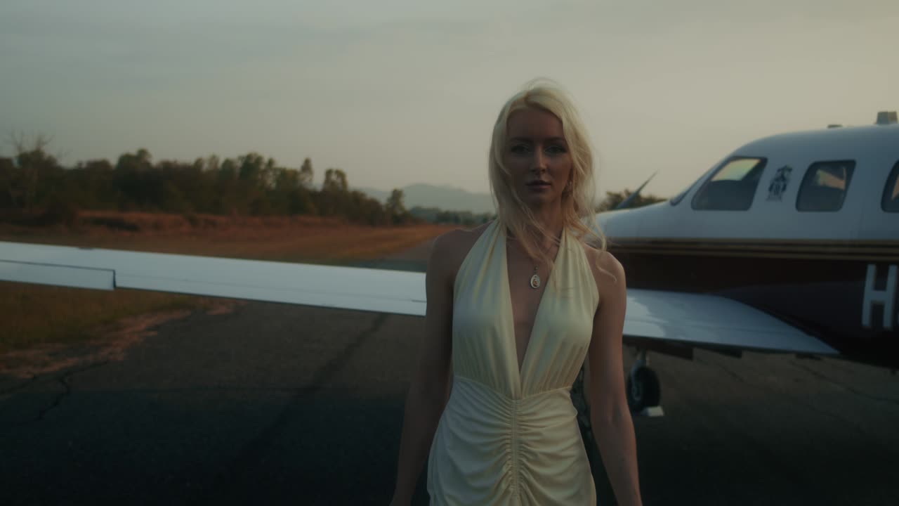 Woman in a dress at an airport