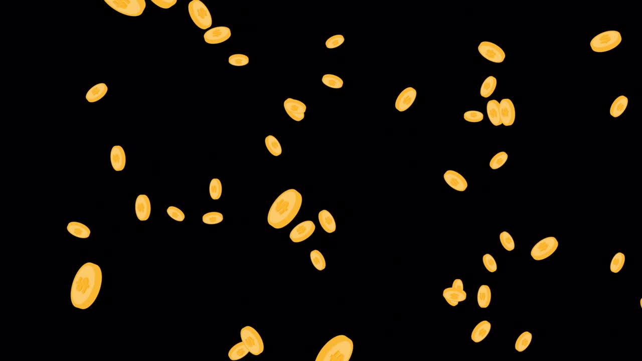 3D Cartoon Coins Falling Continuously In Transparent Alpha Background