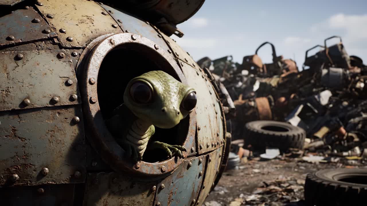 Cute Lizard Robot in a Junkyard